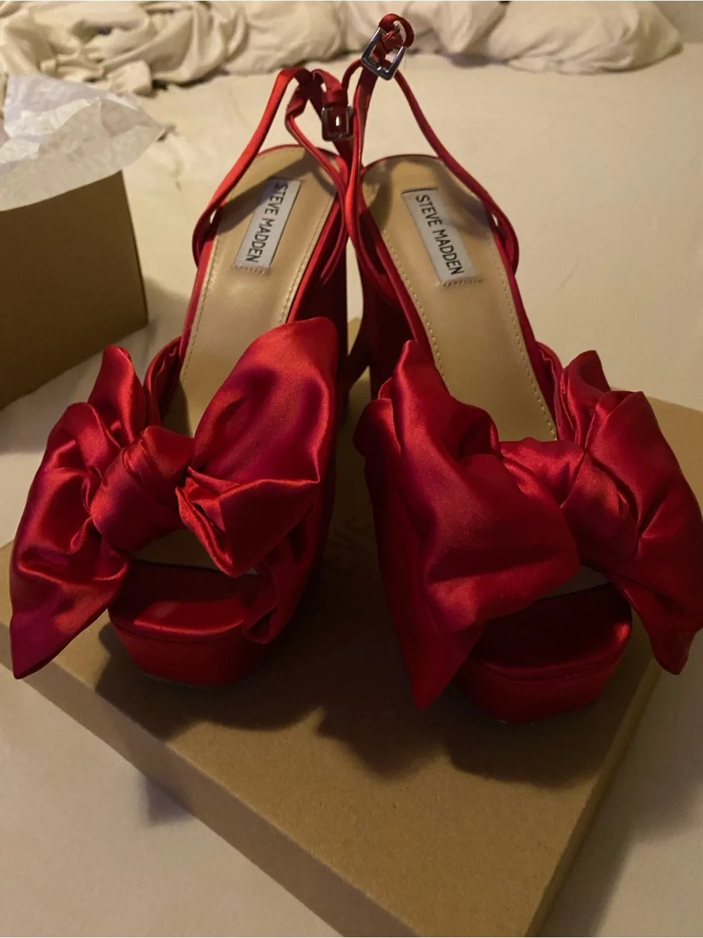 Steve Madden Red Satin Bow Platform Sandals